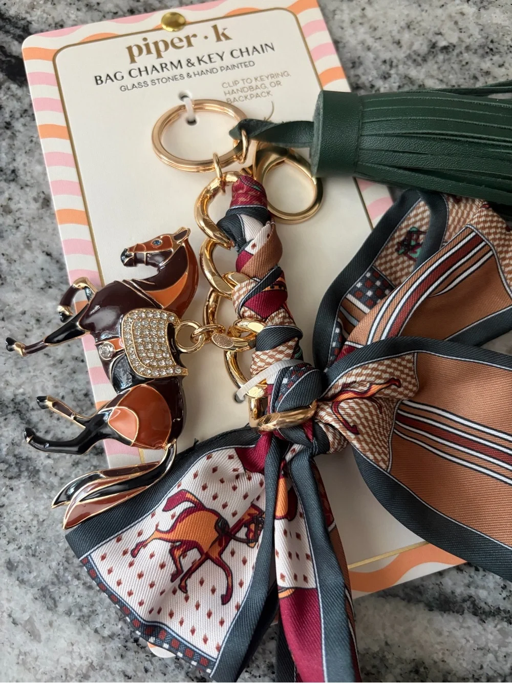 Piper K Equestrian Bag Charm Keychain Tassel Bow Scarf Horse Charm gift for her